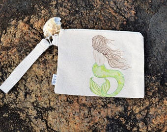 Hand Painted Mermaid Wristlet/Clutch