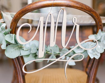 Segno decorativo in legno Mr, decorazione sedie sposo, sposo, tavolo sposi