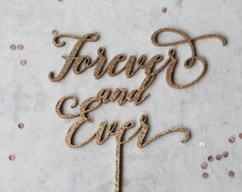 Cake topper glitterato, glitter oro, sposi, forever and ever