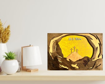 Quadro Pasqua, Risurrezione, Gesù, Panello Decorativo, Gadget Cristiano, Quadro 3D Legno