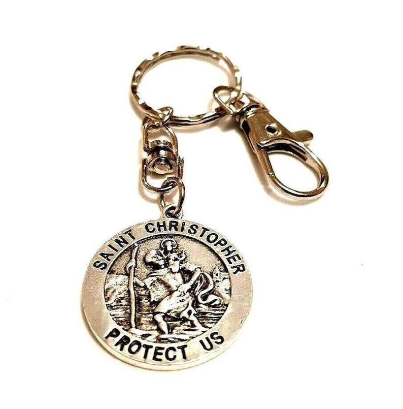 30mm Double Sided Swivel St Christopher Keyring on a Lobster Clasp Keychain Bon Voyage Travel Gift Bag Charm Travellers Protection Gift Bag