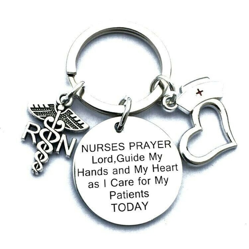 Nurses Prayer Stethoscope Cap Hat Heart Keychain Keyring in a Velvet Gift Bag Graduate Graduation Thank You NHS Nursing Hospital