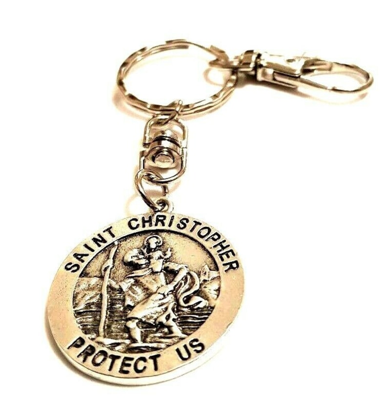 30mm Double Sided Swivel St Christopher Keyring on a Lobster Clasp Keychain Bon Voyage Travel Gift Bag Charm Travellers Protection Gift Bag