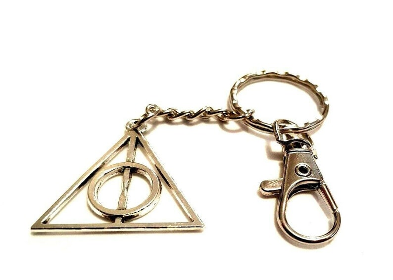 Deathly Hallows Inspired Keychain Wizard Keyring Magic Bag Charm Potter Inspired Keychain in a Velvet Gift Bag Birthday Christmas Gift