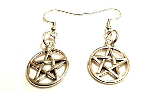 Pentagram Dangle Earrings Wiccan   925 Silver hooks New handmade 