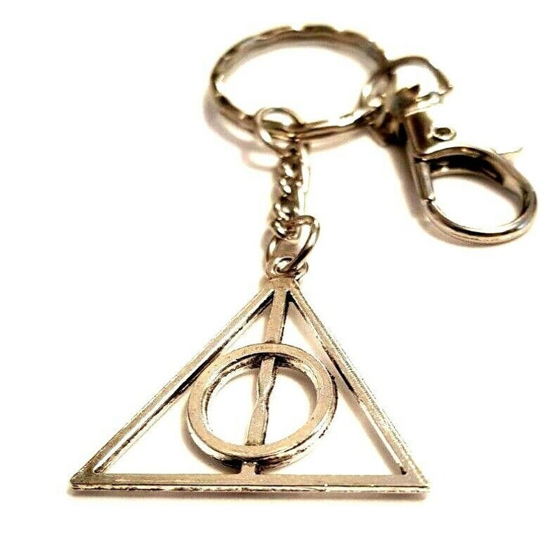 Deathly Hallows Inspired Keychain Wizard Keyring Magic Bag Charm Potter Inspired Keychain in a Velvet Gift Bag Birthday Christmas Gift