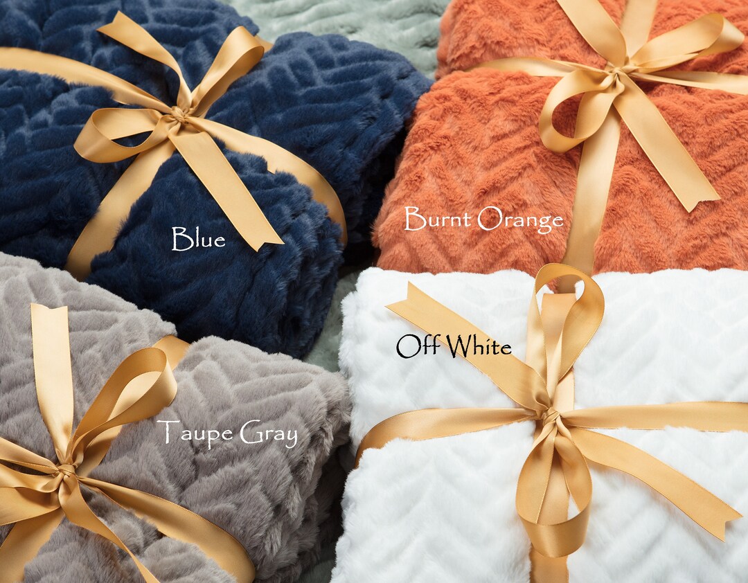 Chanasya Embossed Faux Fur Throw Blanket Solid Color Fuzzy Super Soft