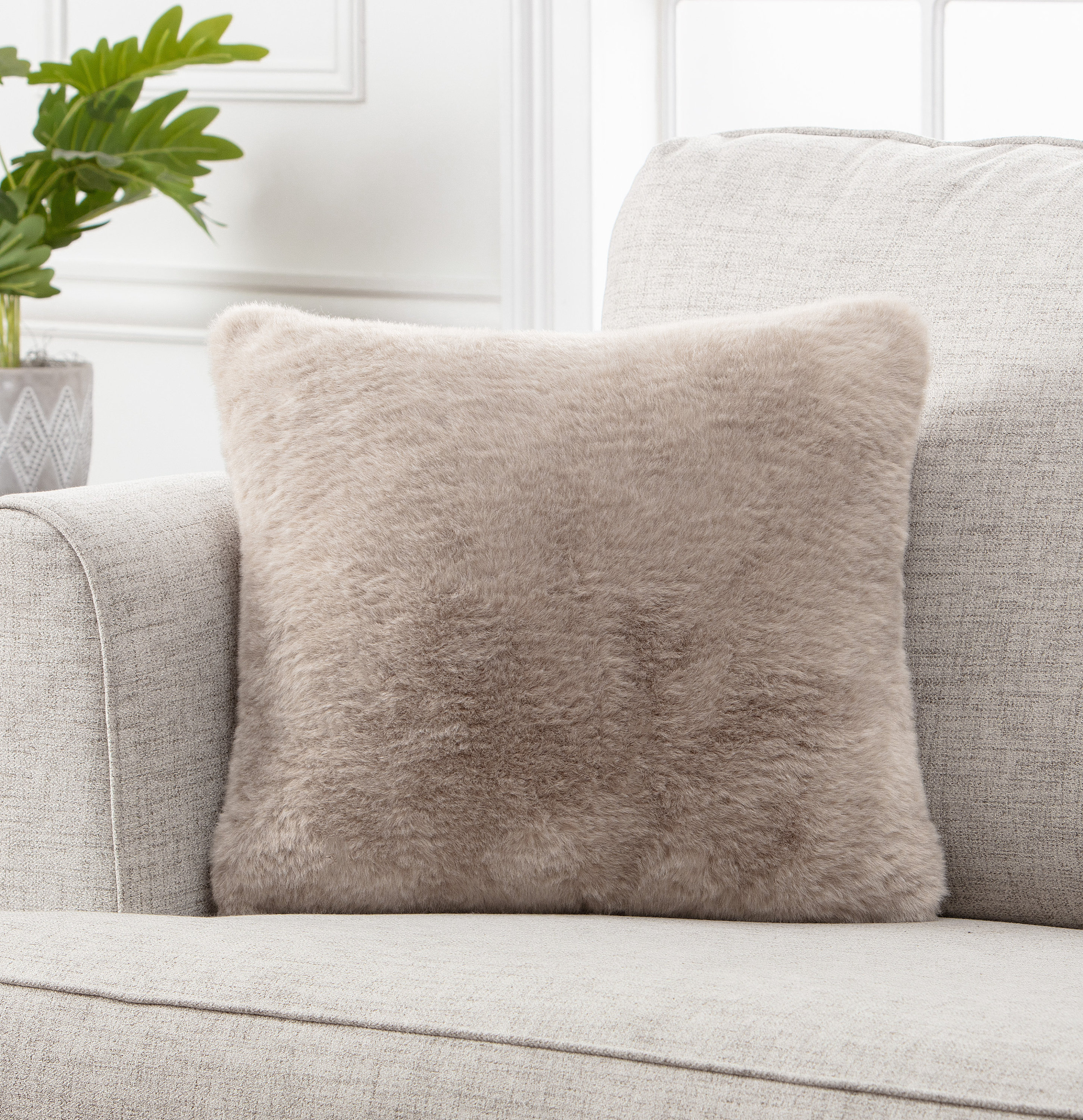 Fable Soft Gray Vegan Washable Faux Fur lumbar decorative Pillow, Decorative  Pillows