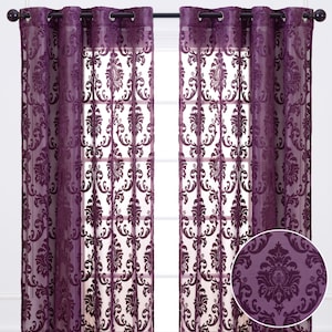Chanasya Velvet Damask Semi-sheer Curtain Panel 2-piece Set - Etsy