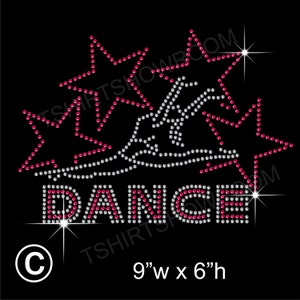 Dance and Stars Rhinestone Hotfix Transfer Iron-on Applique Motif with a free small transfer to try on