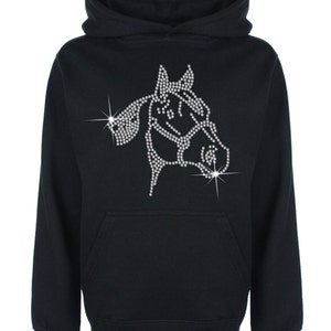 Horse Face Rhinestone / Diamanté embellished Children's Hoodie Unisex style Beautiful pullover for animal loving kids Great gift image 2