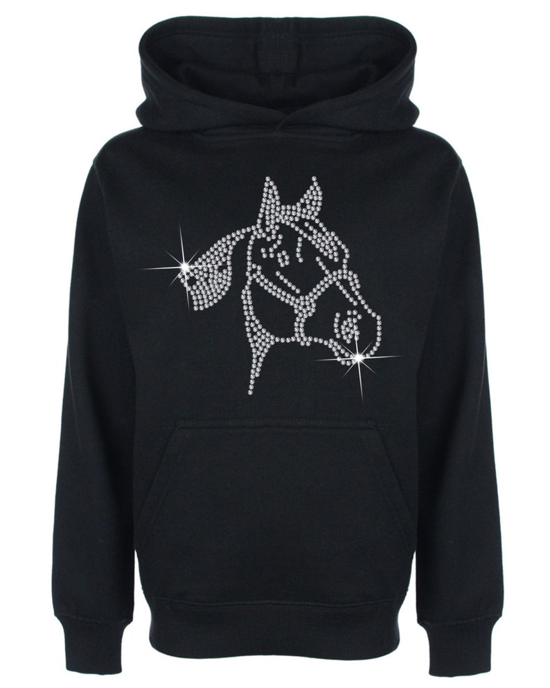 Horse Face Rhinestone / Diamanté embellished Children's Hoodie Unisex style Beautiful pullover for animal loving kids Great gift image 2