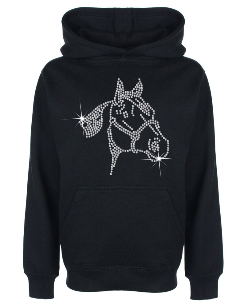 Great gift Unisex style Horse Face Rhinestone Diamant\u00e9 embellished Children/'s Hoodie Beautiful pullover for animal loving kids