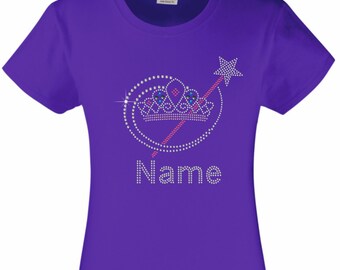 Personnalisé tiare Magic Wand diadème strass / Diamante embelli T Shirt pour les filles, super idée de cadeau pour son anniversaire ou pour toute occasion