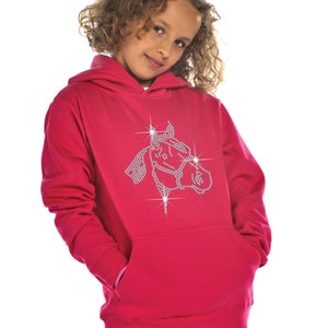 Horse Face Rhinestone / Diamanté embellished Children's Hoodie Unisex style Beautiful pullover for animal loving kids Great gift image 1