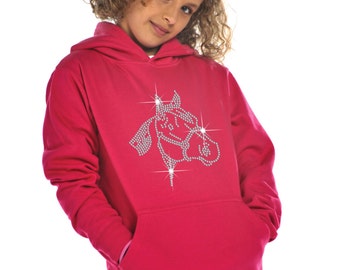 Horse Face Rhinestone / Diamanté embellished Children's Hoodie - Unisex style - Beautiful pullover for animal loving kids - Great gift