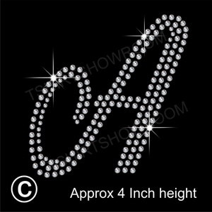 May include: A rhinestone design of the number 04, approximately 4 inches tall. The design is made of clear rhinestones on a black background.
