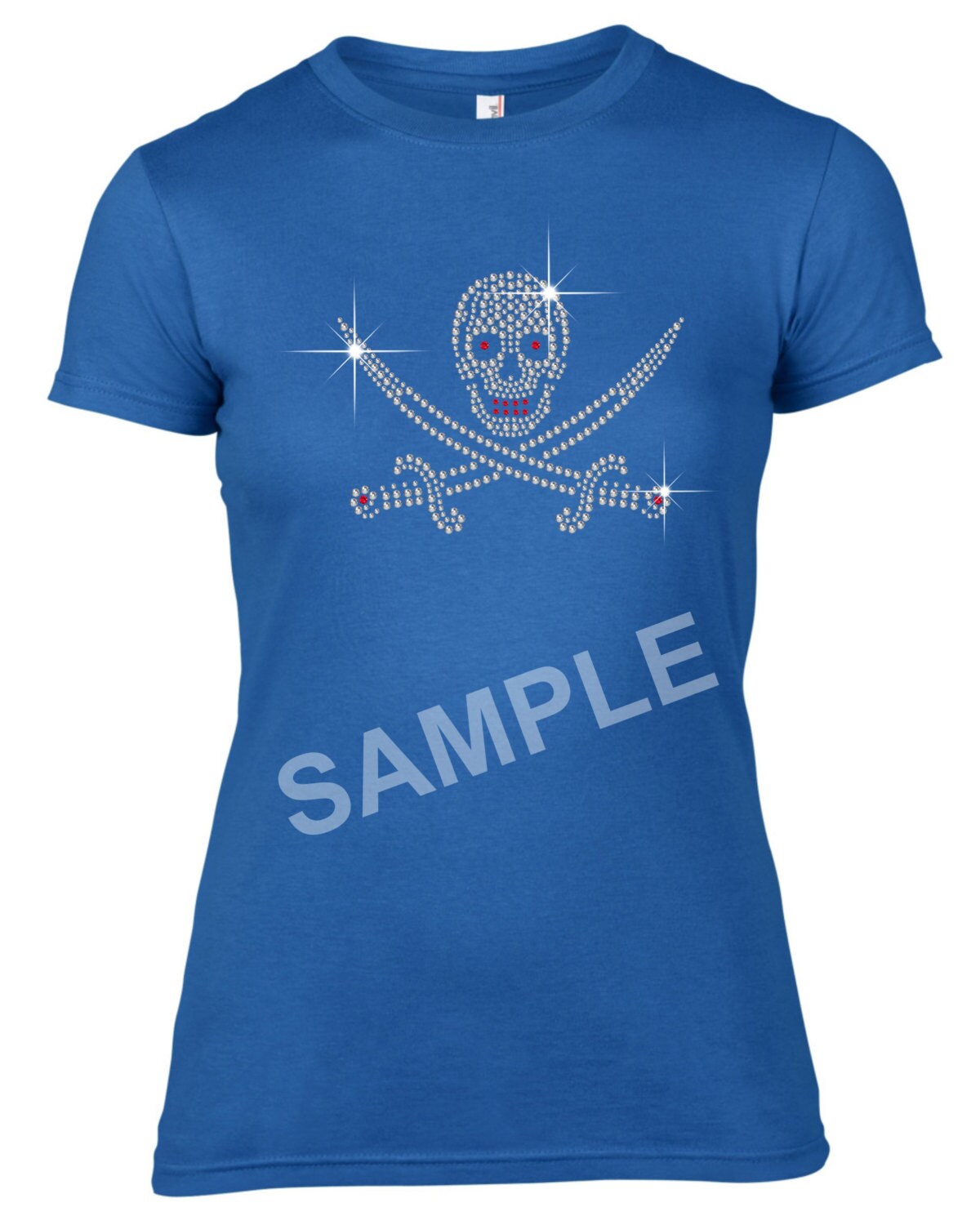 Pirate Captain Rhinestone Iron Transfer - Bling Skull Sword Heat Decal For DIY Clothes 12x8 Inches