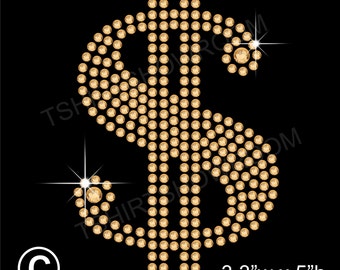 Dollar sign / symbol Rhinestone Hotfix Transfer Iron on Applique Motif with a free small transfer to try on