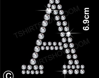 Rhinestone/Diamante Transfer Letter (any 1) Hotfix Iron on Motif in crystal Applique with a free small transfer to try on