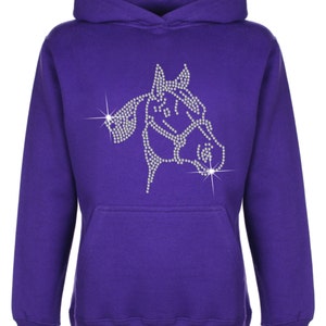 Horse Face Rhinestone / Diamanté embellished Children's Hoodie Unisex style Beautiful pullover for animal loving kids Great gift image 4