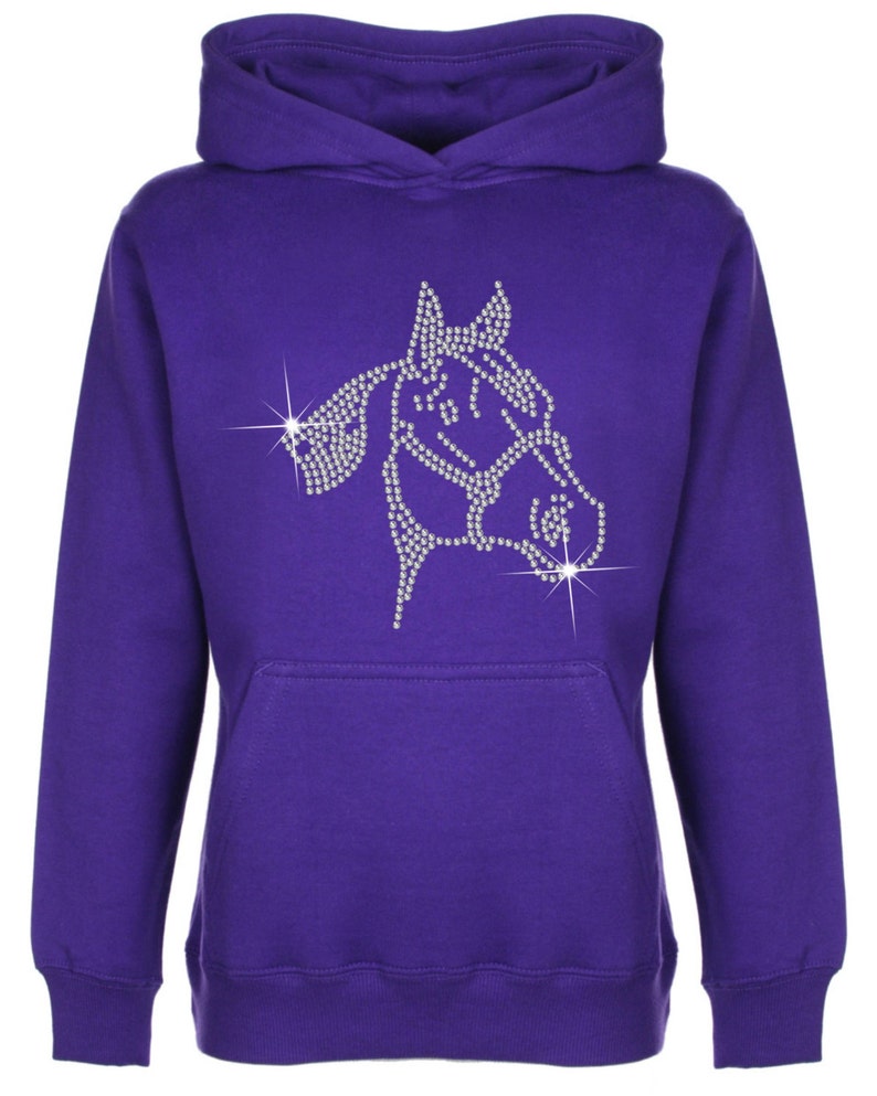 Great gift Unisex style Horse Face Rhinestone Diamant\u00e9 embellished Children/'s Hoodie Beautiful pullover for animal loving kids