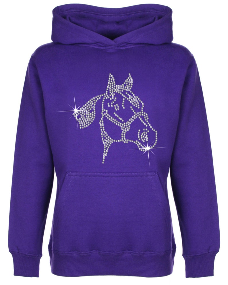 Horse Face Rhinestone / Diamanté embellished Children's Hoodie Unisex style Beautiful pullover for animal loving kids Great gift image 4