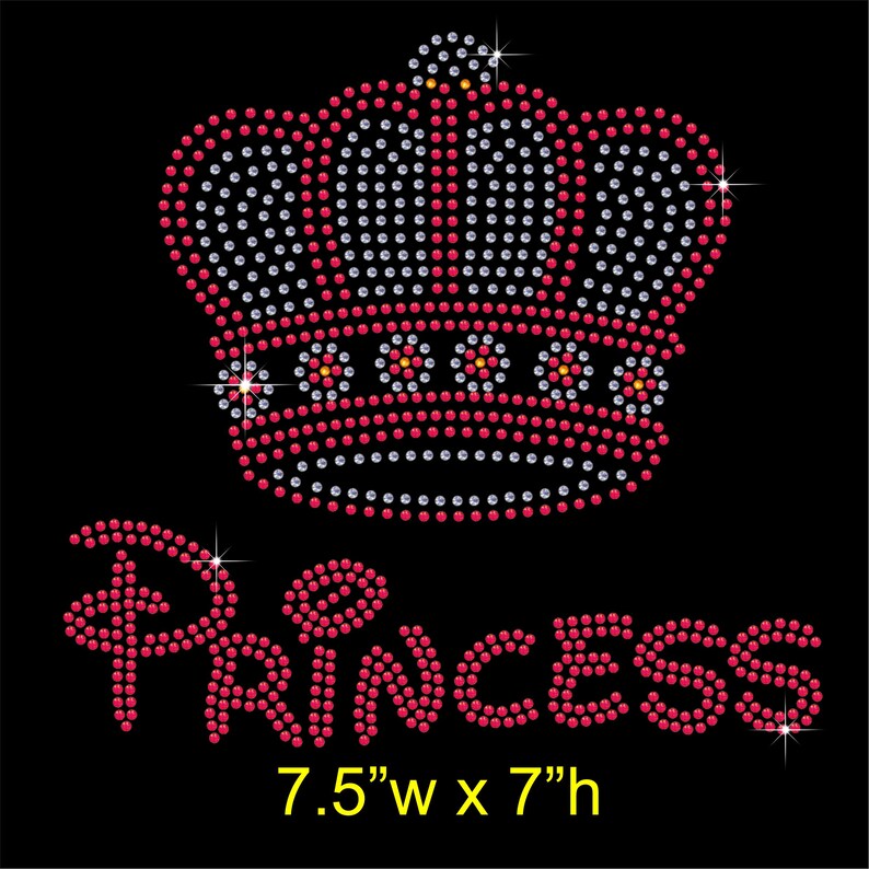 Pink Princess Rhinestone Princess With Royal Crown Rhinestone Hotfix Transfer Iron-on Applique ...