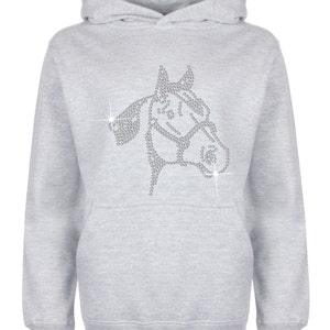 Horse Face Rhinestone / Diamanté embellished Children's Hoodie Unisex style Beautiful pullover for animal loving kids Great gift image 3