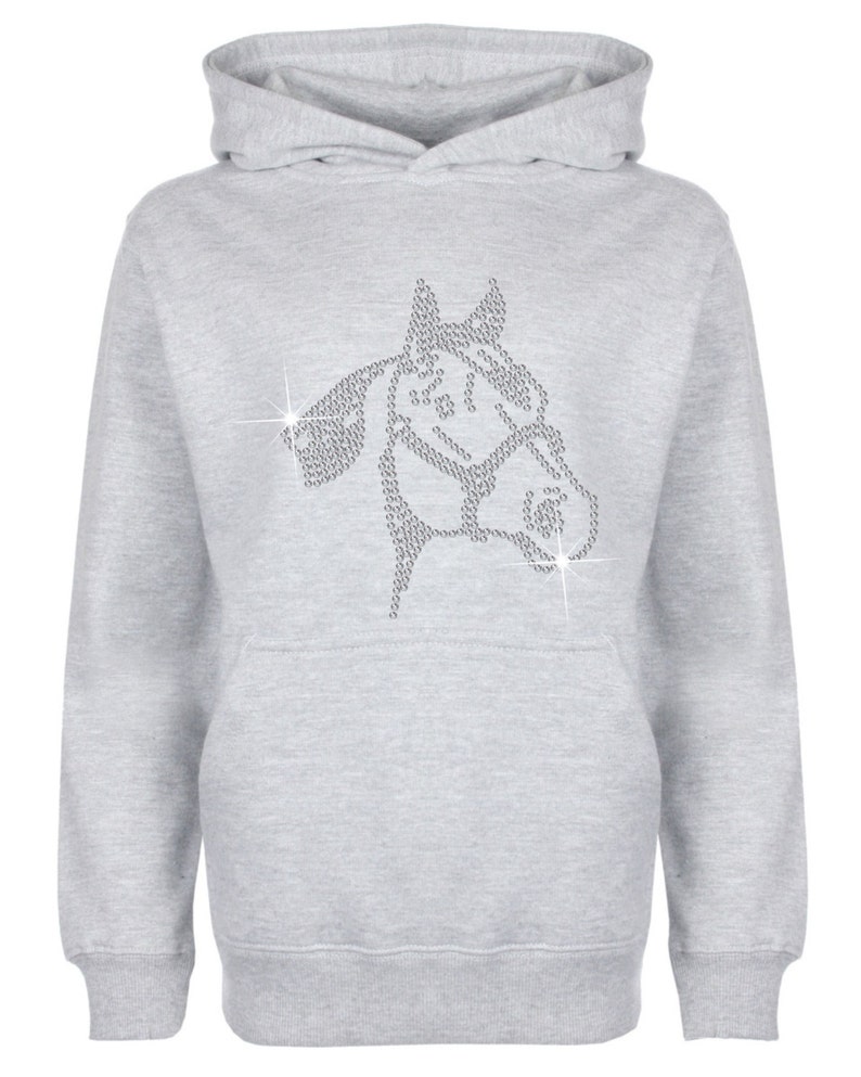 Horse Face Rhinestone / Diamanté embellished Children's Hoodie Unisex style Beautiful pullover for animal loving kids Great gift image 3