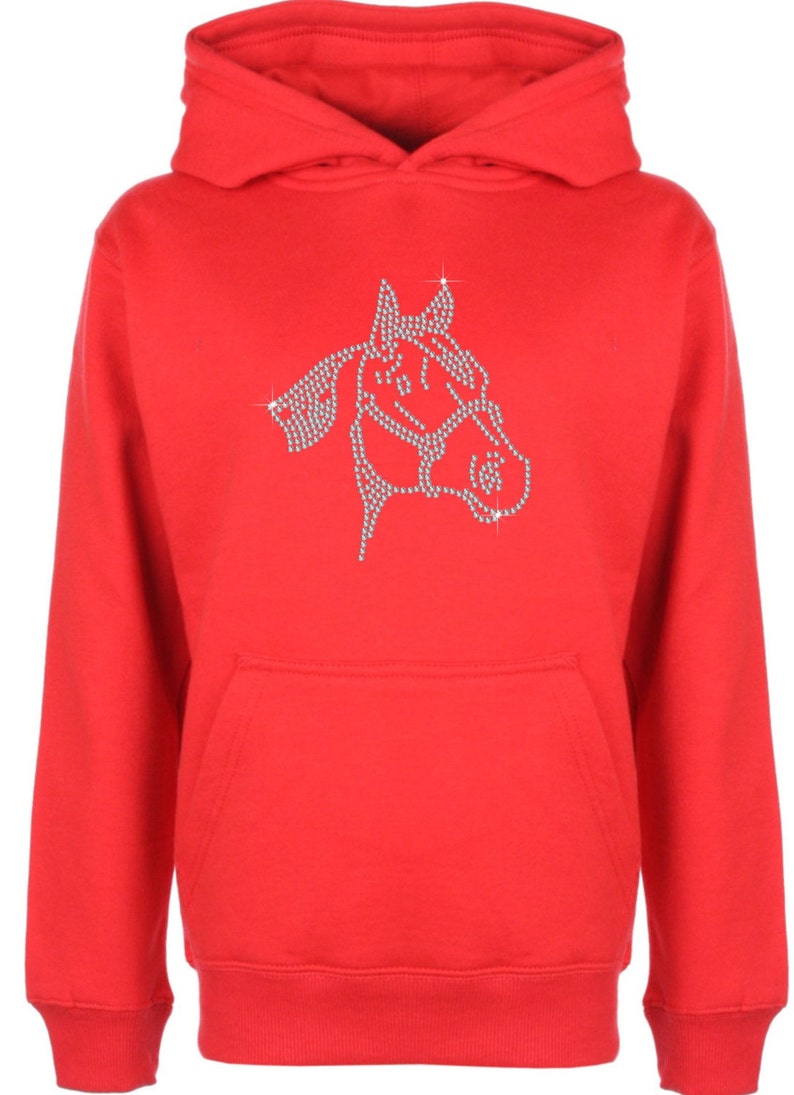 Great gift Unisex style Horse Face Rhinestone Diamant\u00e9 embellished Children/'s Hoodie Beautiful pullover for animal loving kids