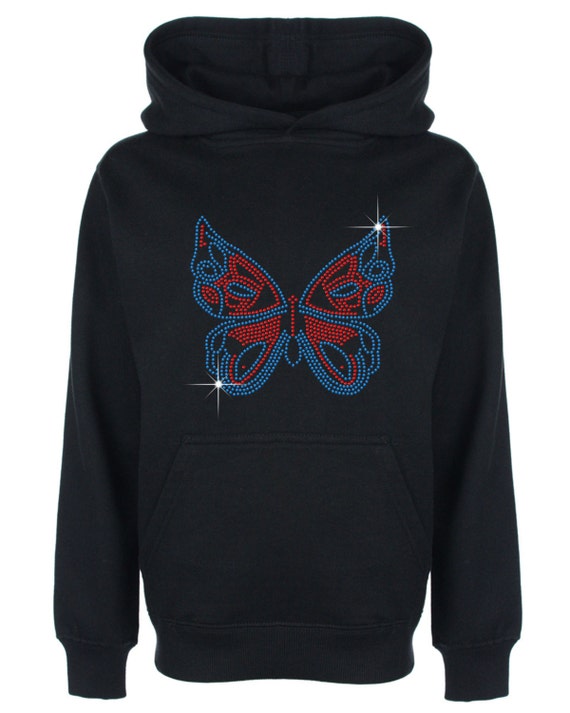 Butterfly red Blue Rhinestone diamante Embellished Children s Hoodie unisex Style Beautiful Pullover for Animal Loving Kids Great Gift Etsy