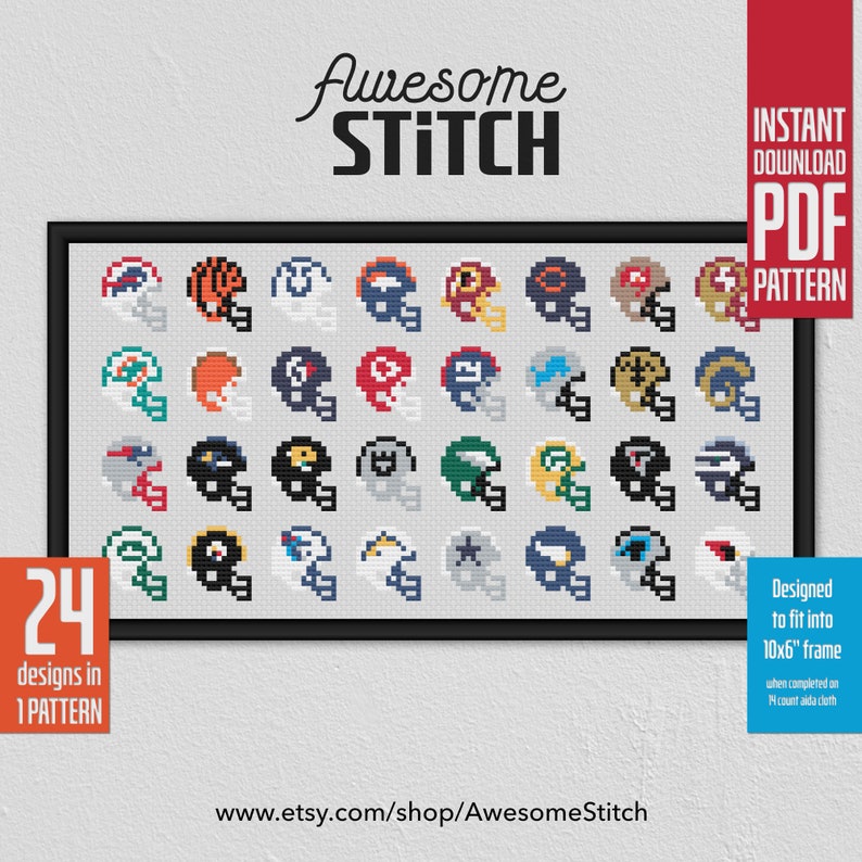 Football Helmets Cross Stitch Pattern PDF Download | Etsy