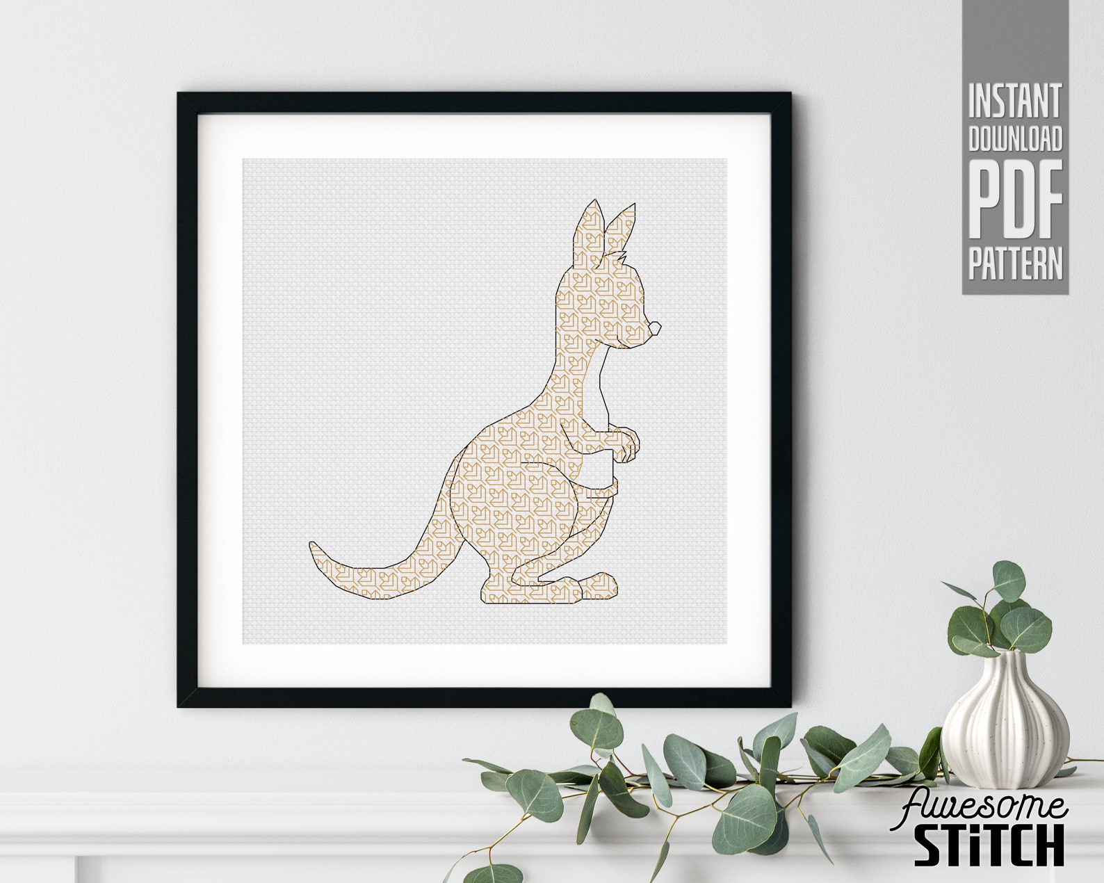 Kangaroo PDF Blackwork Cross Stitch Pattern Australian Etsy
