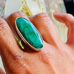 Smaragd Edelstein Ring Sterling Silber Set, Großer Grüner Kristall Statement Ringe Verstellbarer Stein Ringe Frauen | Mai Geschenke für Sie
