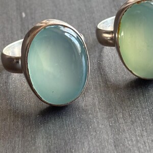 Genuine Aqua Blue Chalcedony Oval Cabochon Ring: 925 Sterling Silver March Birthstone Ring for Men Women-Pisces Zodiac Gift-Size 6 9 10 Ring