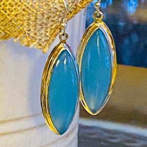 Long Blue Gemstone Earrings- Sterling Silver-Aqua Blue Chalcedony Earrings- March Birthstone Earrings-Natural Blue Stone Earrings Dangles