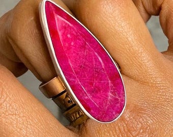 Ruby  Ring Sterling Silver set for Women - Large Gemstone Adjustable Rings -  July Birthstone Satement Ruby Ring, Gifts for Her - Ruby Set