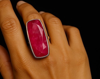 Ruby Ring for Women | Pink Gemstone Statement Rings | Ruby Cocktail Ring | Adjustable size Boho Rings | Big Stone Rings | Ruby Jewelry Set
