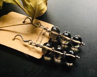 Smoky Quartz earrings sterling silver whiskey quartz brown earrings earthy natural gemstone beaded dangly earrings Tribal Bohemian earrings