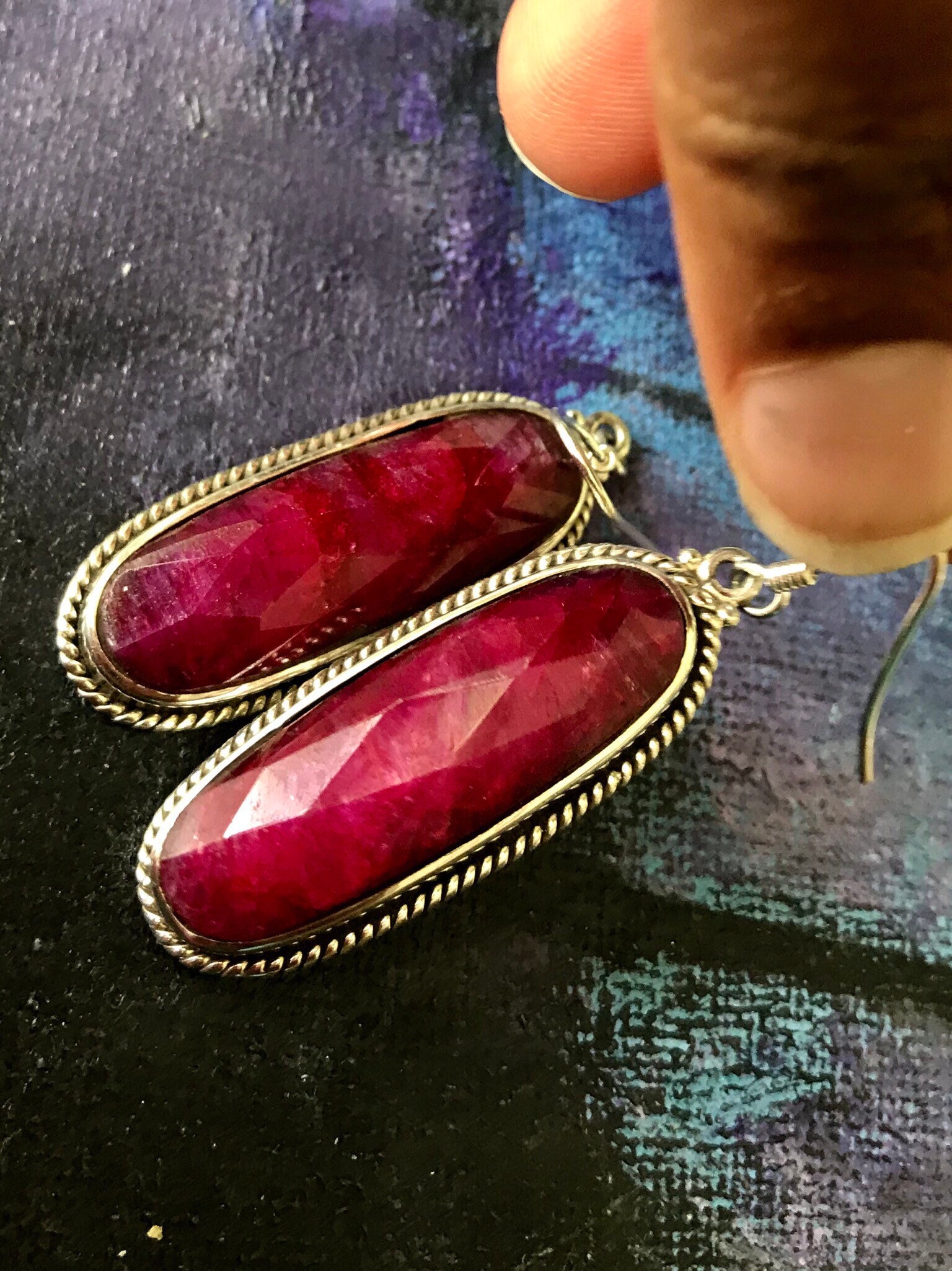 NOV5 Ruby Earrings Deep Pink Red Ruby Gemstones Earrings 925 Silver