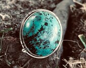 Sterling Silver Turquoise Ring Size 10.5 bohemian Blue green chunky Turquoise statement Ring ,December birthstone ring gift for her mother