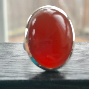 Carnelian Ring Sterling Silver for Men Women- Chalcedony Ring 925 Bezel Set -Natural Red Orange Chalci Ring- Carnelian Gemstone Silver Ring