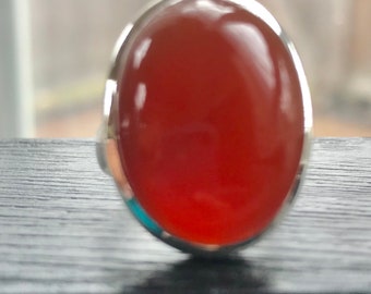 Carnelian Ring: Oval Chalcedony 925 Sterling Silver Bezel Set