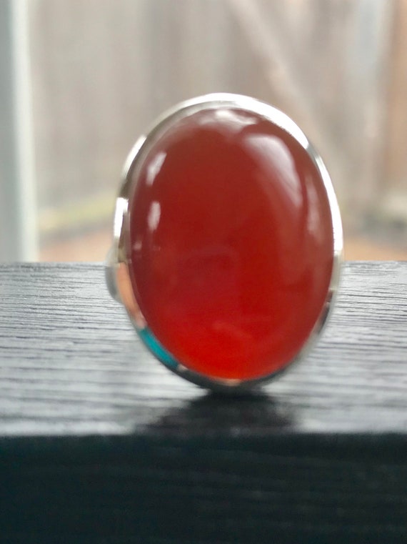 Carnelian Ring: Oval Chalcedony 925 Sterling Silver Bezel Set