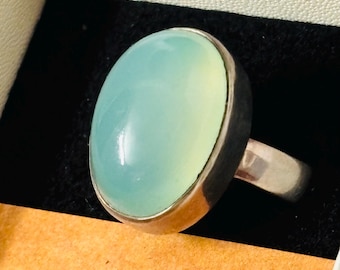 Aqua Chalcedony Sterling Silver Ring: Oval Gemstone, March Birthstone