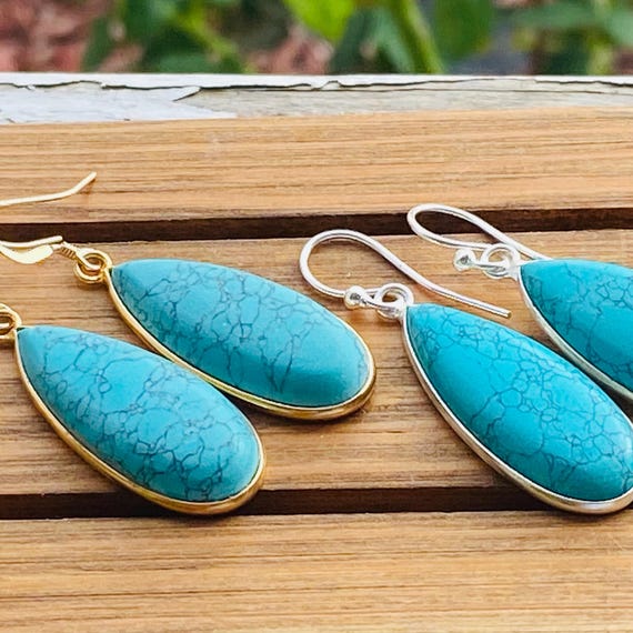 Turquoise Earrings Gold Silver-turquoise Teardrops Long Boho