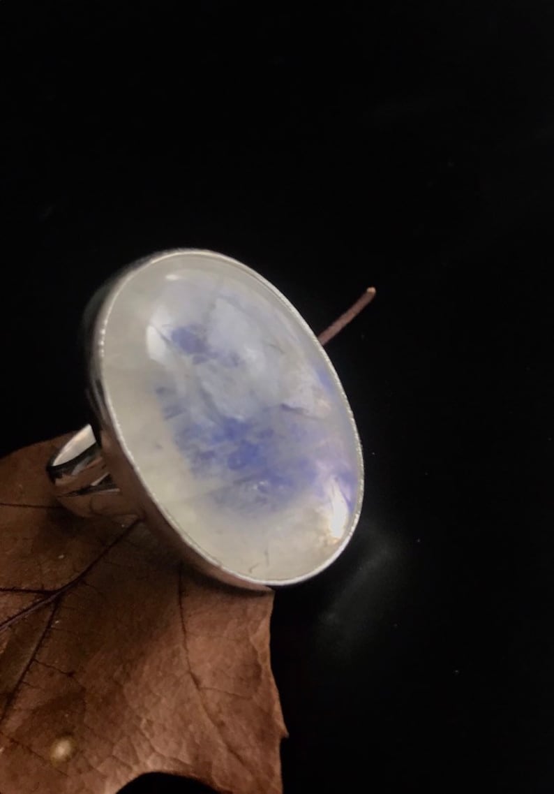 Moonstone Ring Rainbow Moonstone Ring 27 mm long Oval Moonstone Ring 925 Sterling Silver size 8.5 Statement Ring Big Moonstone Ring