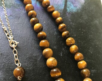 TigersEye collar de cuentas protección piedras preciosas cristales curativos simple largo elegante collar boho Tigereye bead Joyería para su mujerh