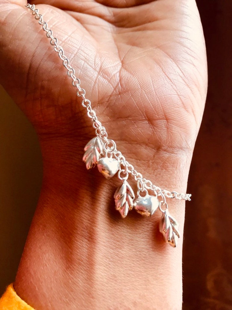 Sterling silver chain anklet dangly charm anklet boho beach anklet dainty silver anklet gift for her women girlfriend bohemian ankle jewelry